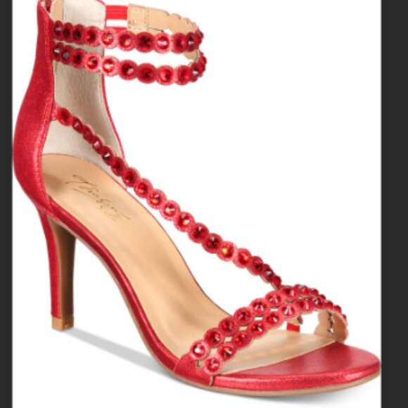 New Thalia Sodi Red Metallic Beaded Strappy DARRLA High Heels Open Toe 11 - Picture 1 of 16
